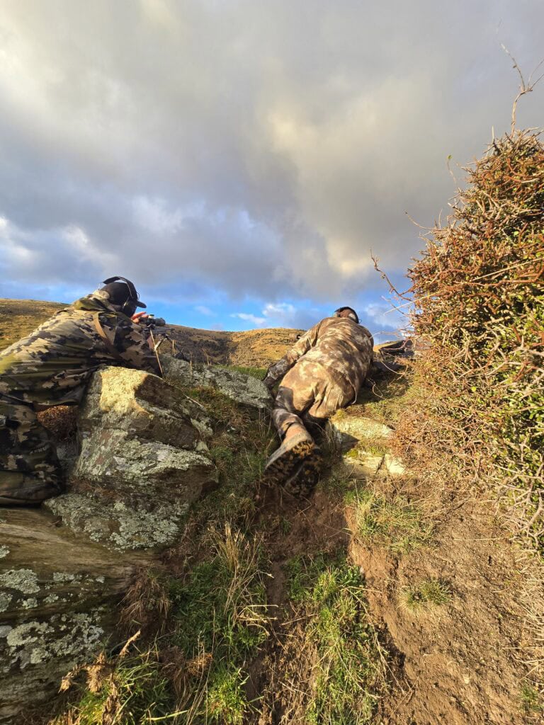 guided hunt. sighting up on a ridge